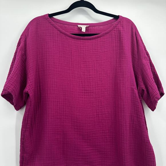 Eileen Fisher Shirt Womens Large Pink Organic Cotton Texture Gauze Boxy Top - Picture 2 of 9